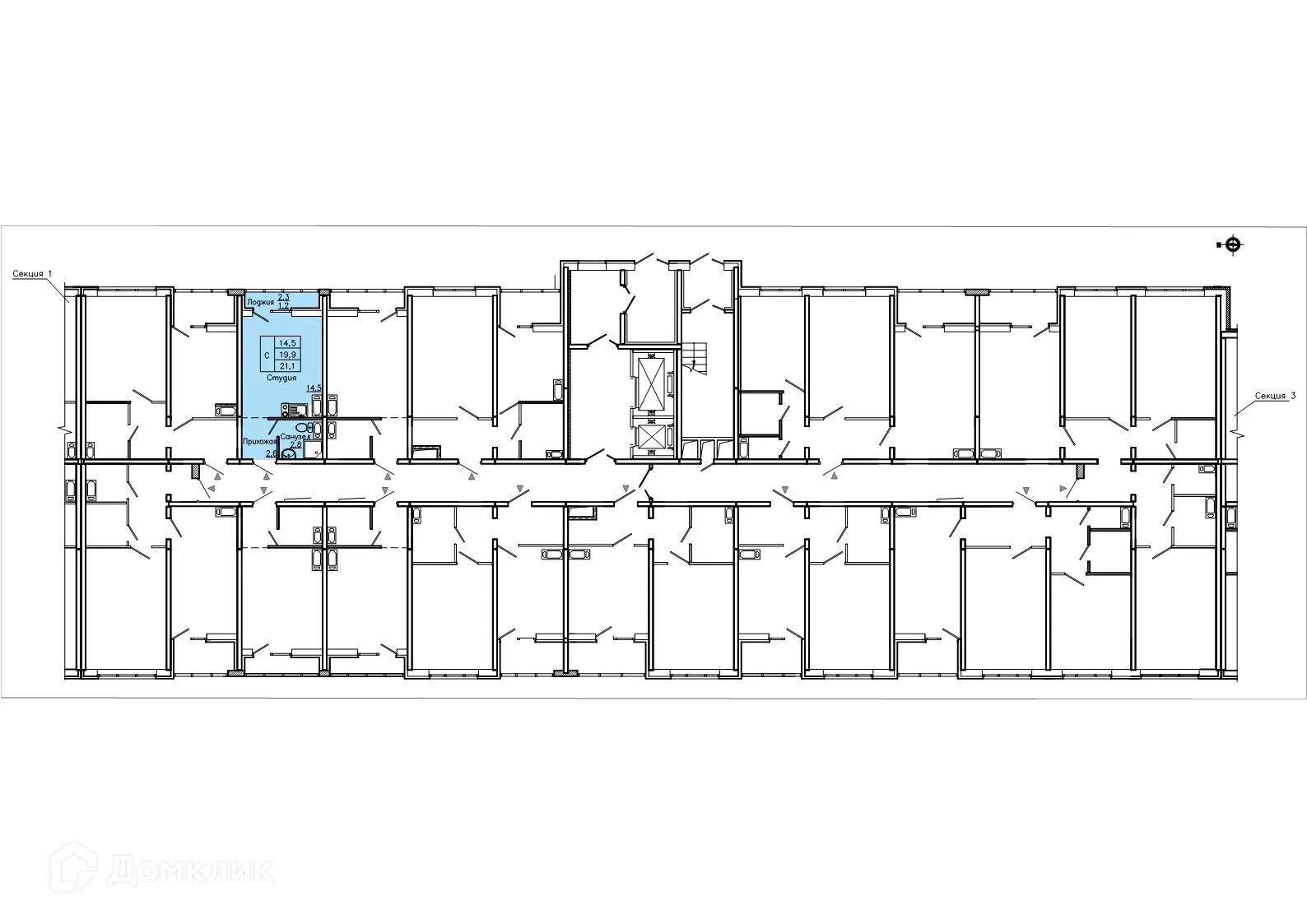 Планировка студии квартиры 21.1 м² в ЖК "Боровое", г. Воронеж — фото 2