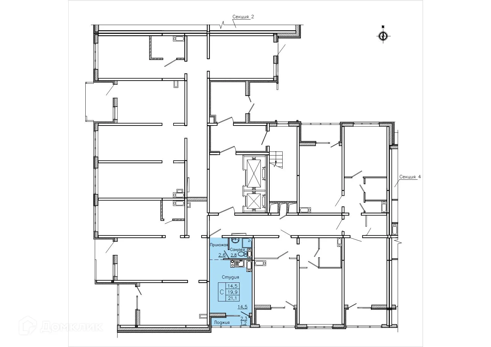 Планировка студии квартиры 21.1 м² в ЖК "Боровое", г. Воронеж — фото 2