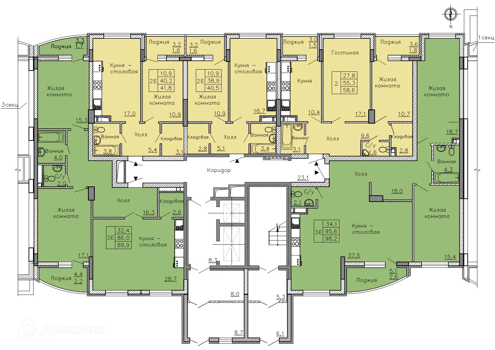 Планировка 3-комнатной квартиры 89.9 м² в ЖК "Боровое", г. Воронеж — фото 4