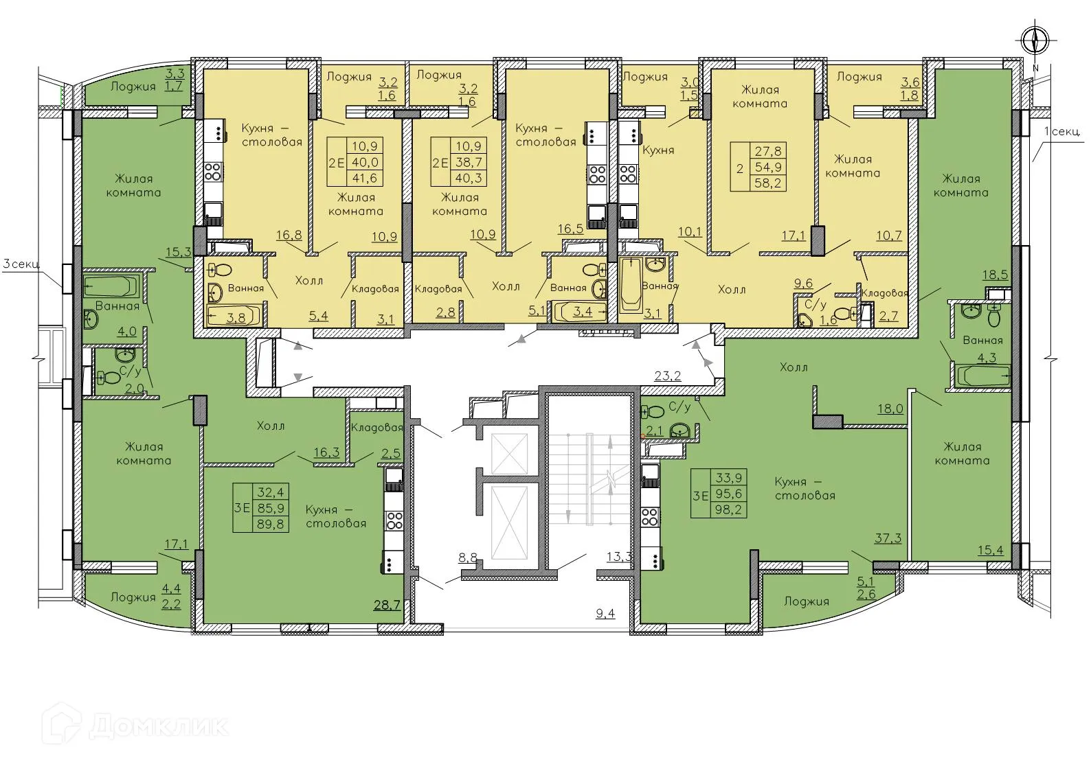 Планировка 3-комнатной квартиры 89.8 м² в ЖК "Боровое", г. Воронеж — фото 3