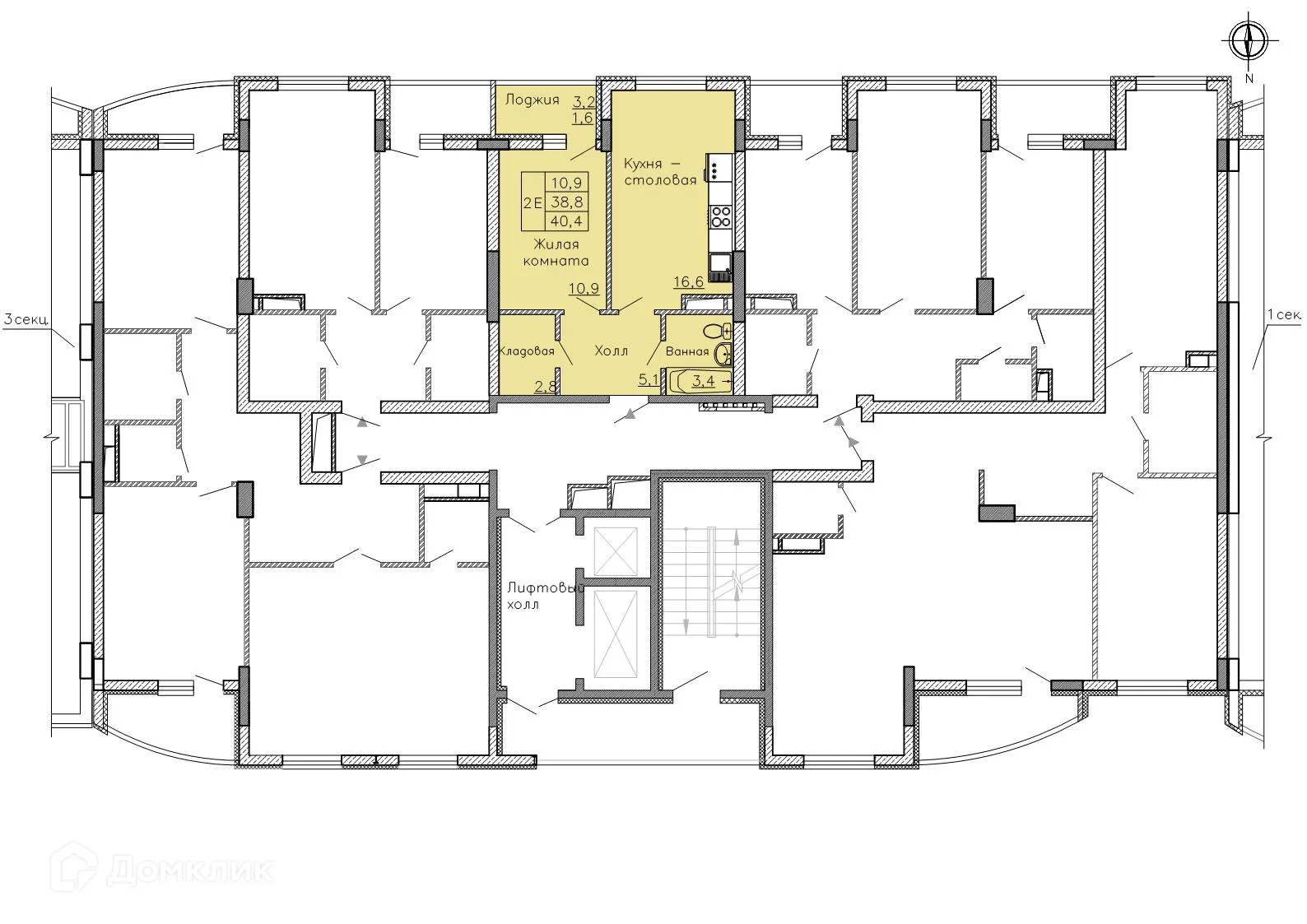 Планировка 1-комнатной квартиры 40 м² в ЖК "Боровое", г. Воронеж — фото 4