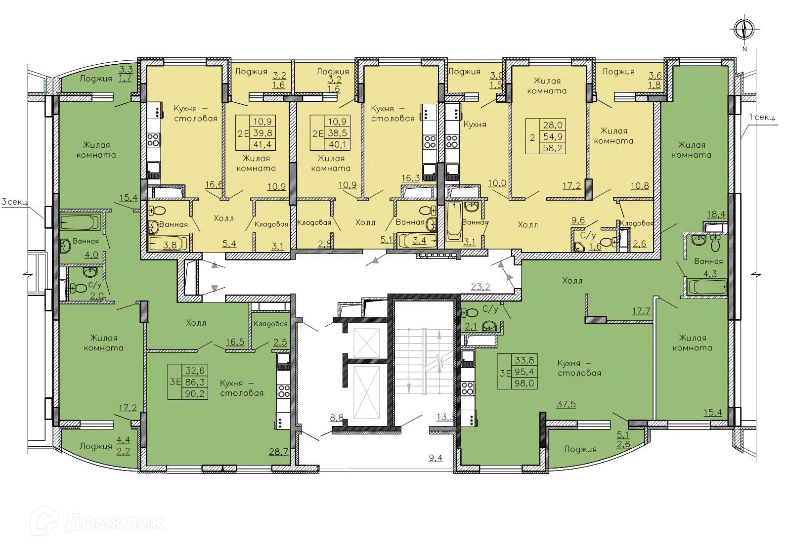 Планировка 1-комнатной квартиры 41.3 м² в ЖК "Боровое", г. Воронеж — фото 5