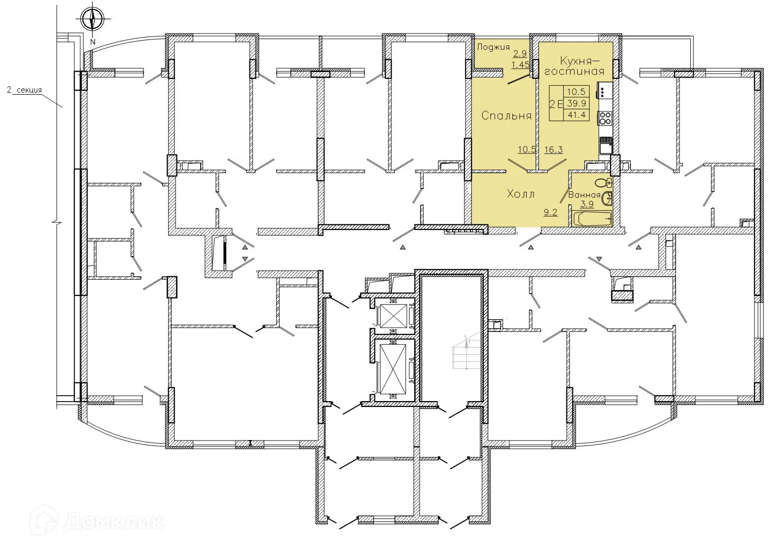 Планировка 1-комнатной квартиры 41.4 м² в ЖК "Боровое", г. Воронеж — фото 3
