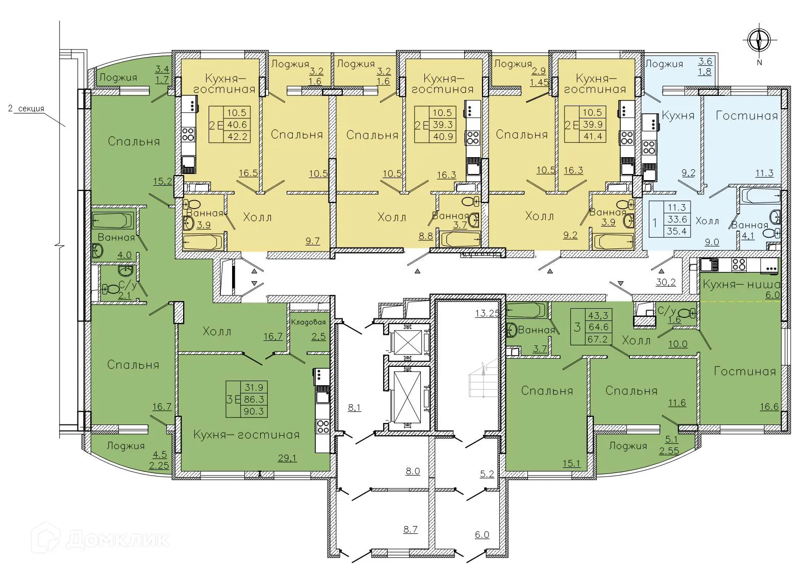 Планировка 3-комнатной квартиры 67.2 м² в ЖК "Боровое", г. Воронеж — фото 4