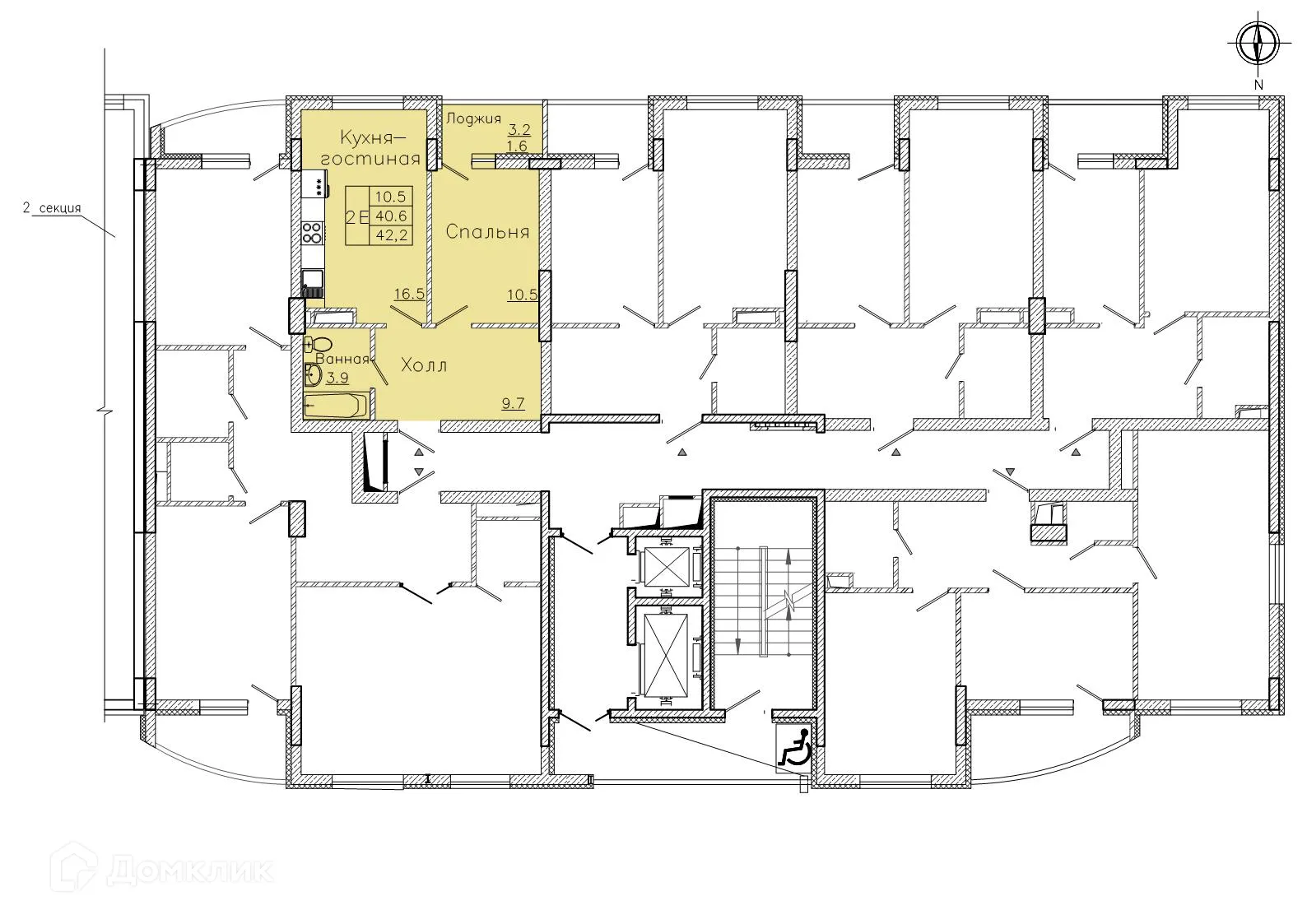 Планировка 1-комнатной квартиры 42.2 м² в ЖК "Боровое", г. Воронеж — фото 3