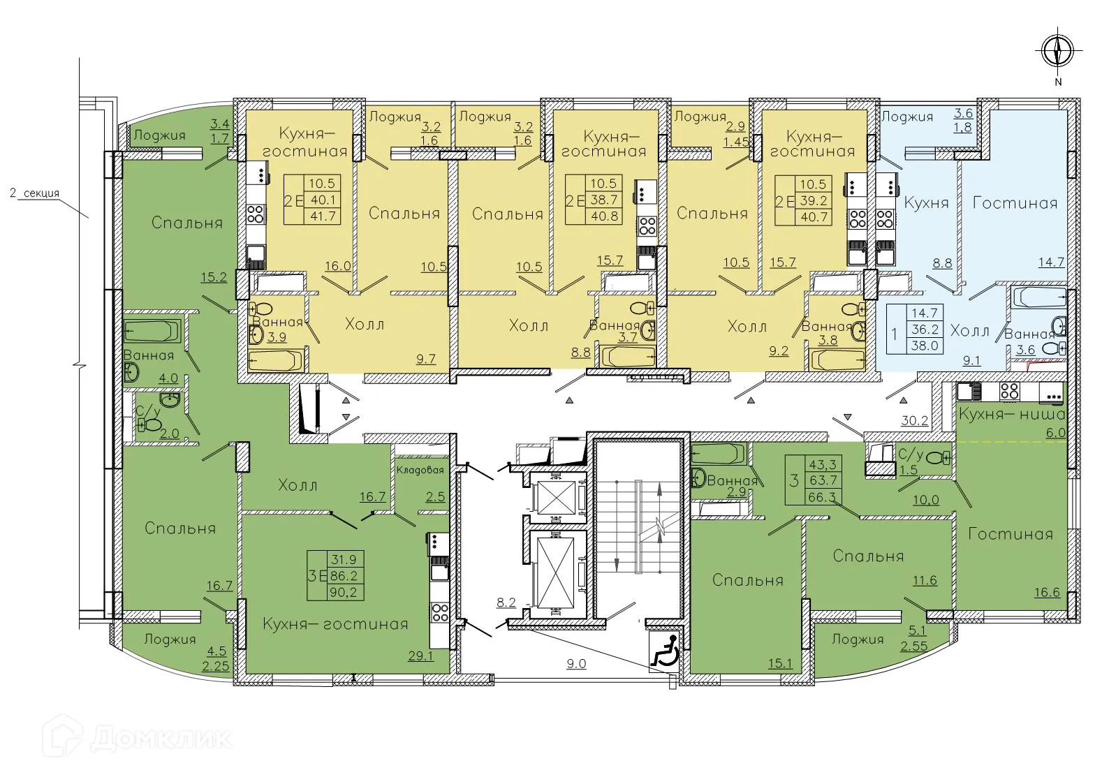 Планировка 1-комнатной квартиры 41.7 м² в ЖК "Боровое", г. Воронеж — фото 3
