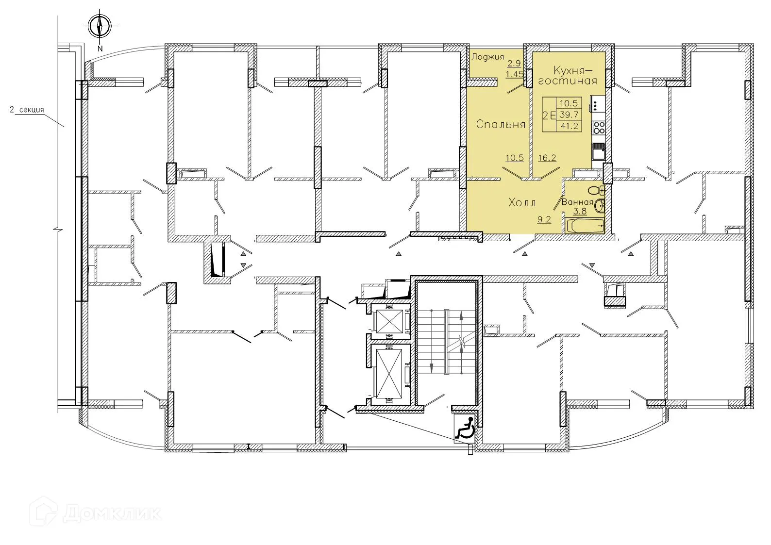 Планировка 1-комнатной квартиры 40.7 м² в ЖК "Боровое", г. Воронеж — фото 3
