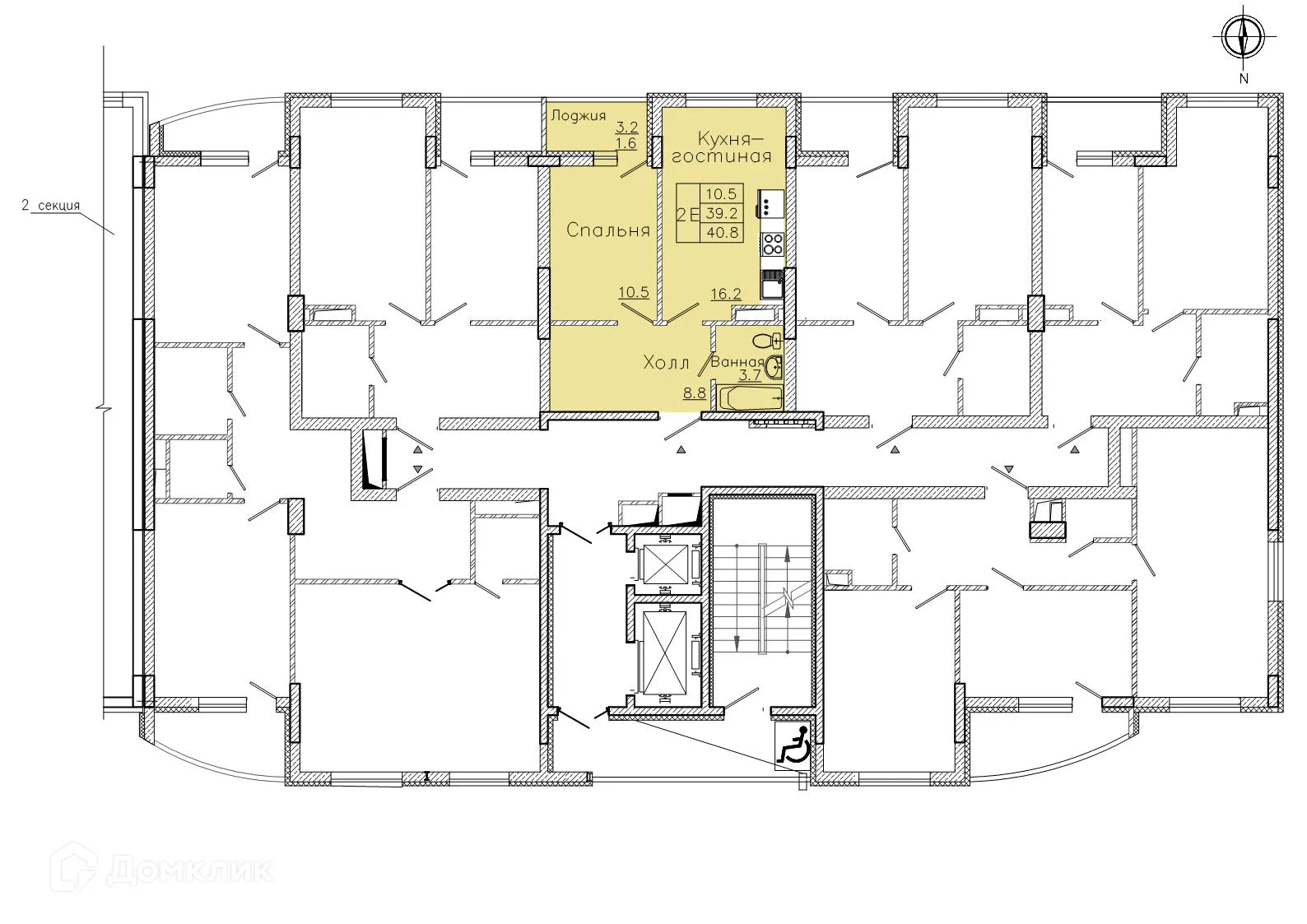 Планировка 1-комнатной квартиры 40.3 м² в ЖК "Боровое", г. Воронеж — фото 3