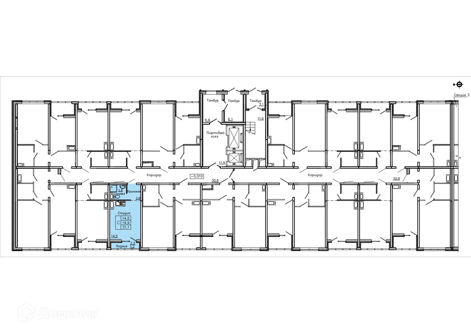 Планировка студии квартиры 21.1 м² в ЖК "Боровое", г. Воронеж — фото 2
