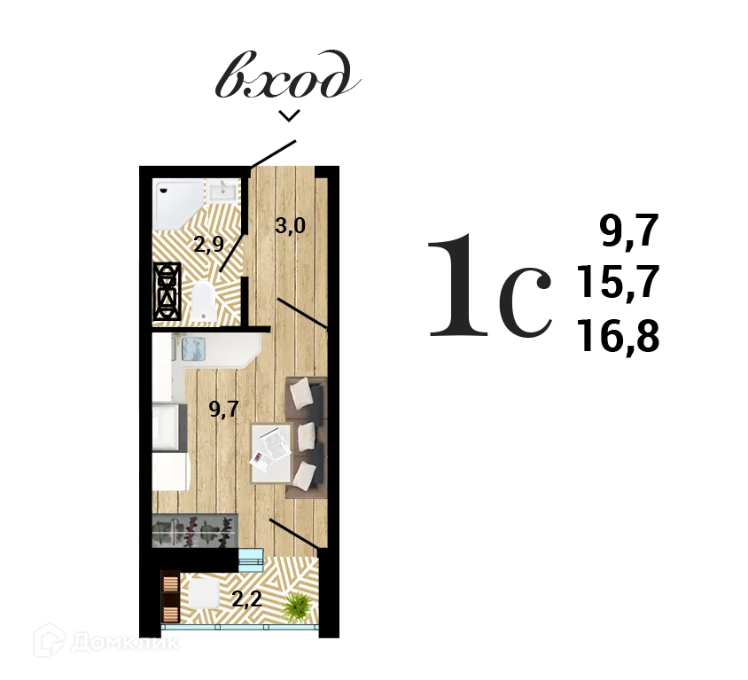 Планировка студии квартиры 16.82 м² в ЖК "8 Элемент", г. Воронеж — фото 1