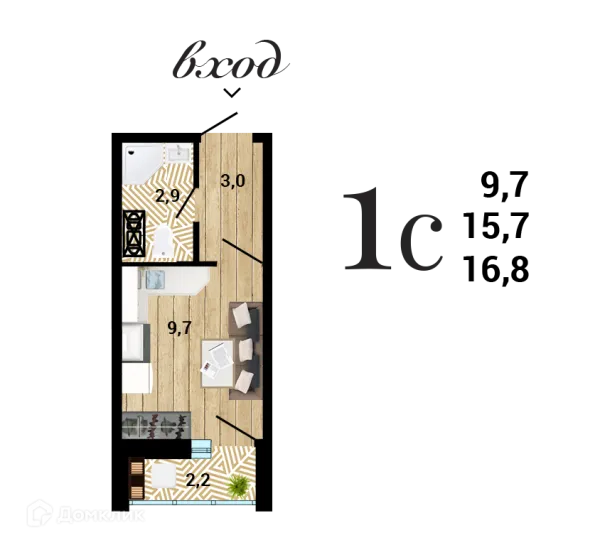 Планировка Студия в ЖК "8 Элемент"