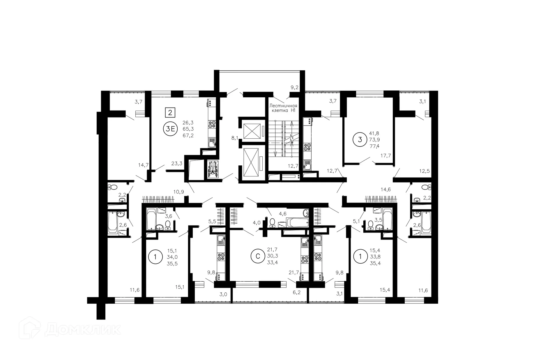 Планировка 1-комнатной квартиры 35.4 м² в ЖК Лето, г. Воронеж — фото 7
