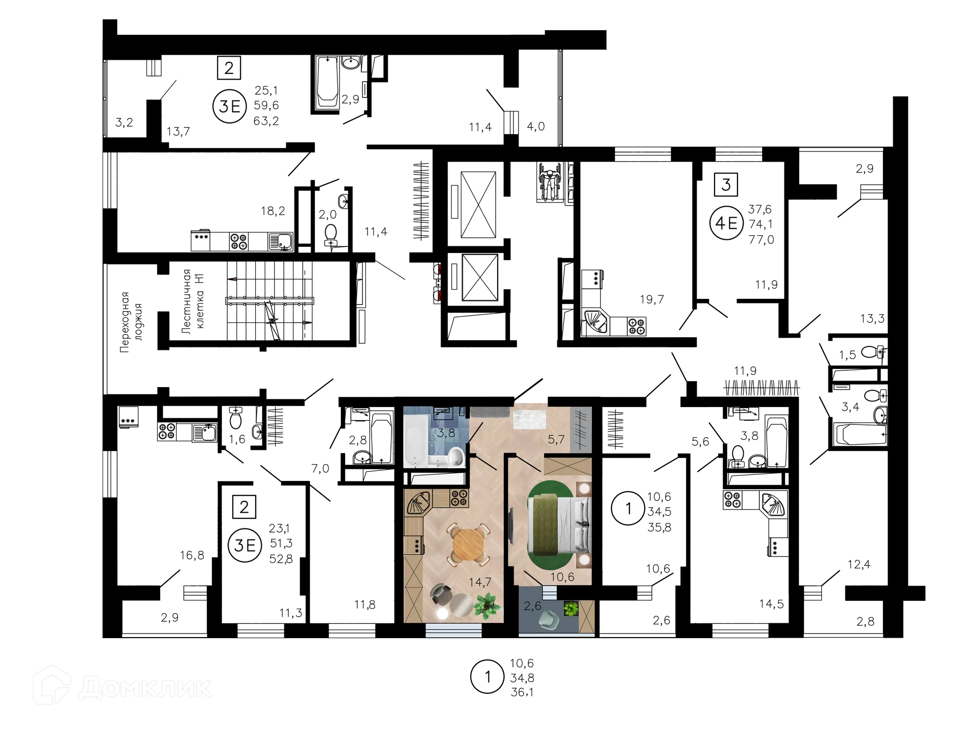 Планировка 1-комнатной квартиры 36.1 м² в ЖК Лето, г. Воронеж — фото 2