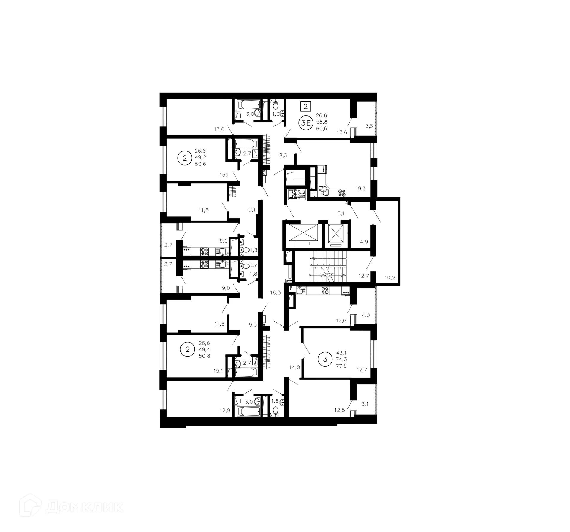 Планировка 2-комнатной квартиры 50.8 м² в ЖК Лето, г. Воронеж — фото 7
