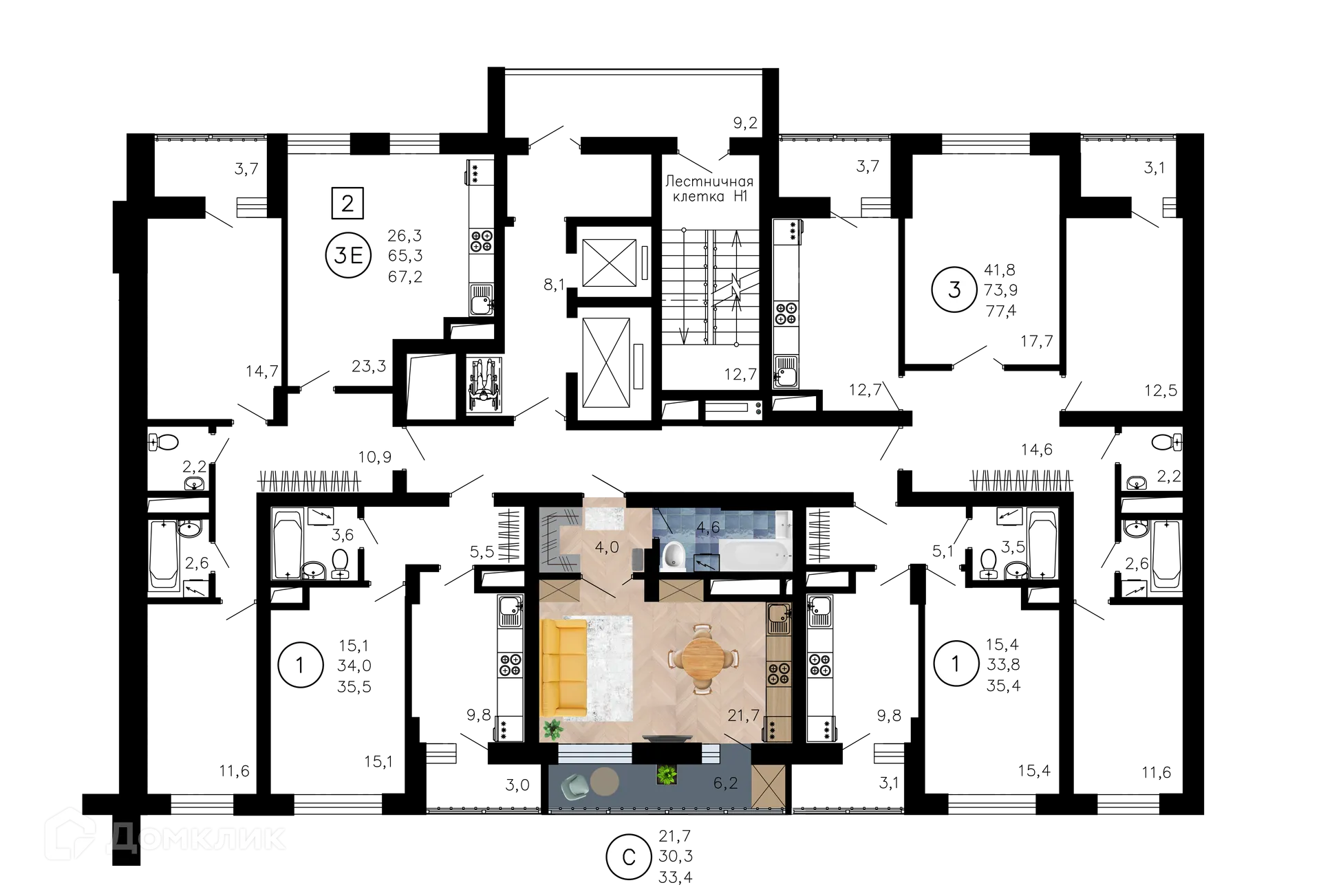 Планировка студии квартиры 33.4 м² в ЖК Лето, г. Воронеж — фото 2