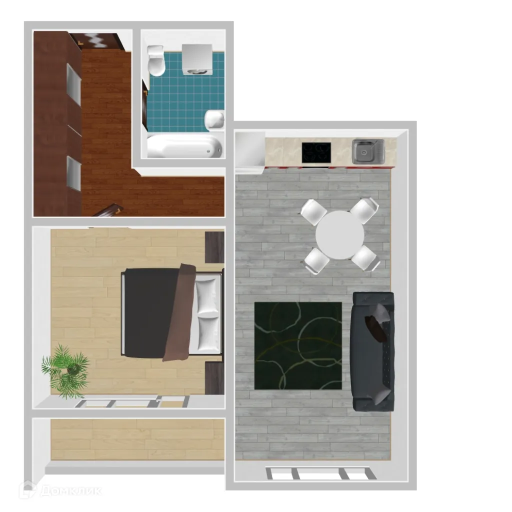 Планировка 1-комнатной квартиры 45.83 м² в ЖК Победа поз. 3, г. Воронеж — фото 1