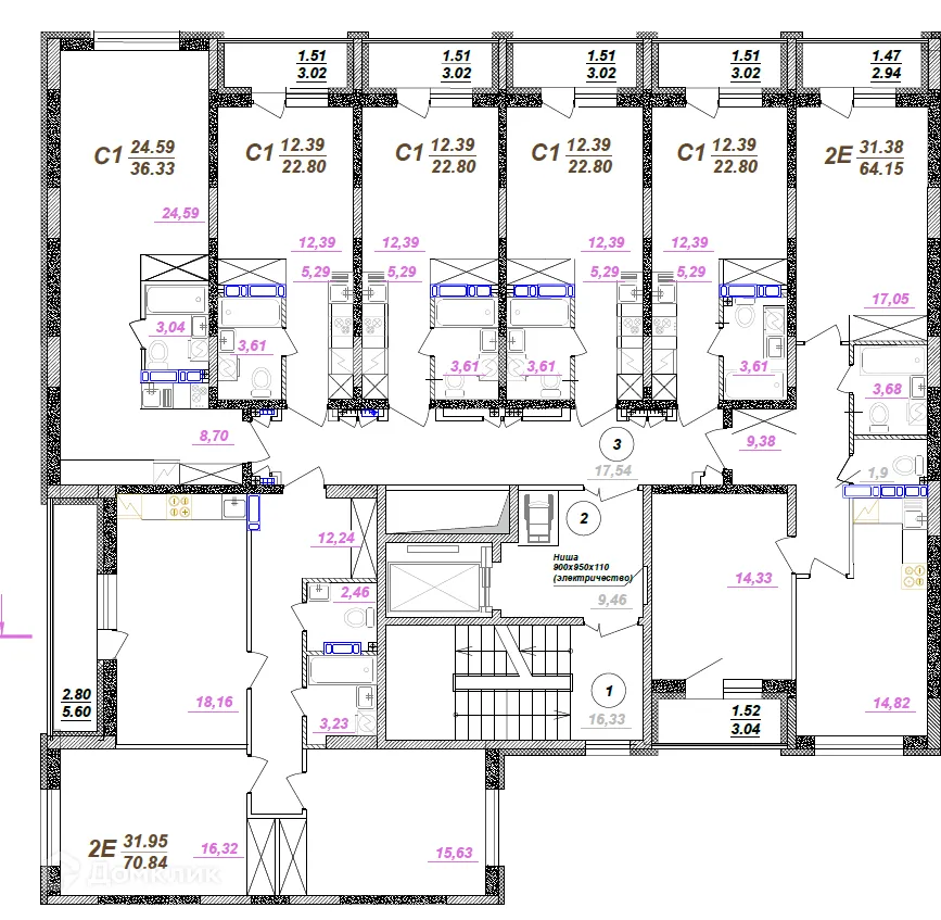 Планировка 2-комнатной квартиры 70.84 м² в ЖК Победа поз. 3, г. Воронеж — фото 2