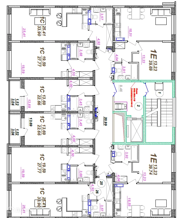 Планировка студии квартиры 33.9 м² в ЖК Победа поз. 3, г. Воронеж — фото 2