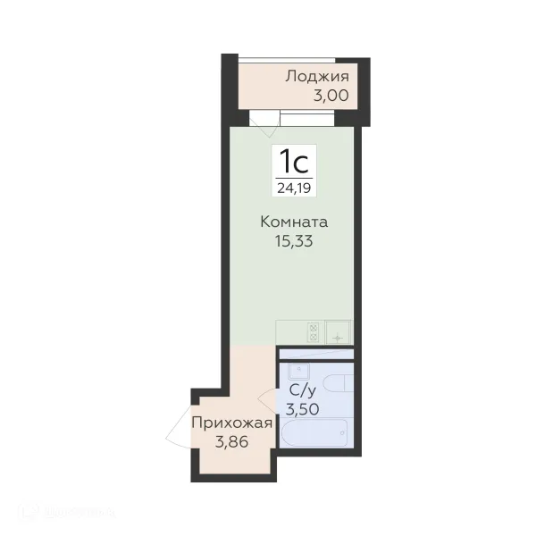 Планировка 1 комн. в ЖК "Квартал-45"