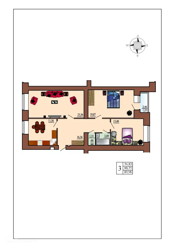 Планировка 3 комн. в ЖК Зеленая долина