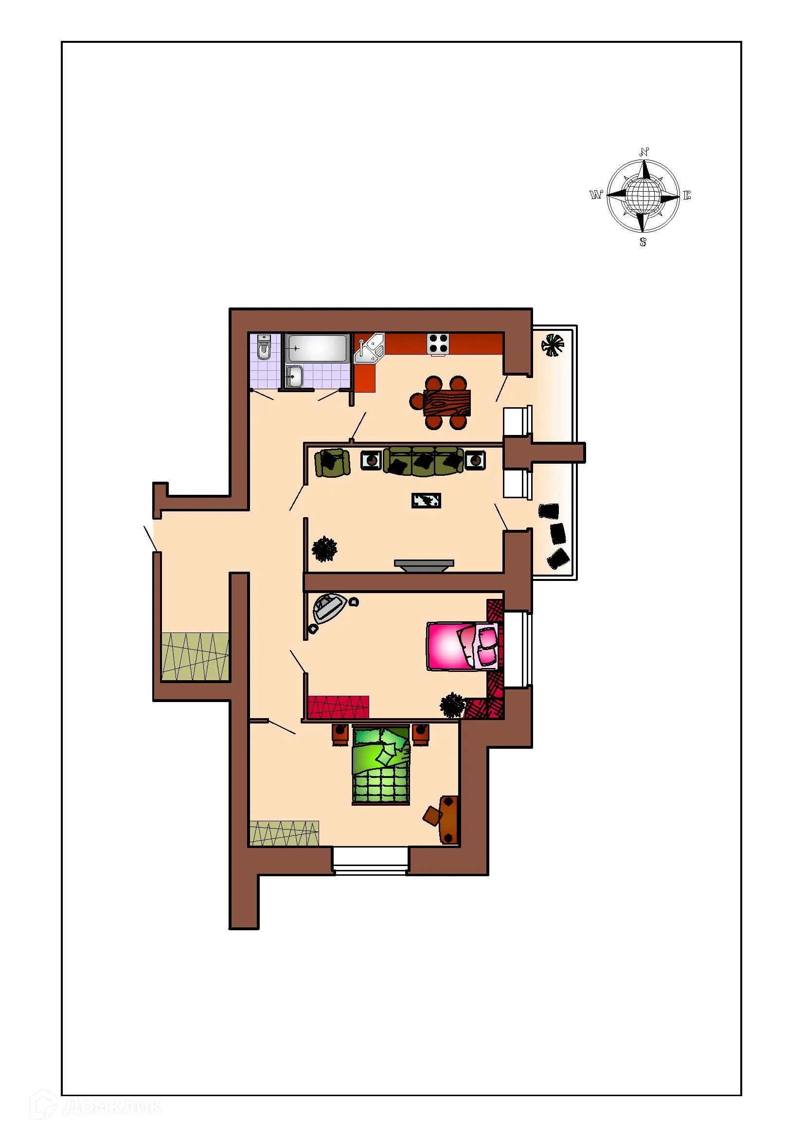 Планировка 3-комнатной квартиры 100.2 м² в ЖК Зеленая долина, г. Воронеж — фото 2