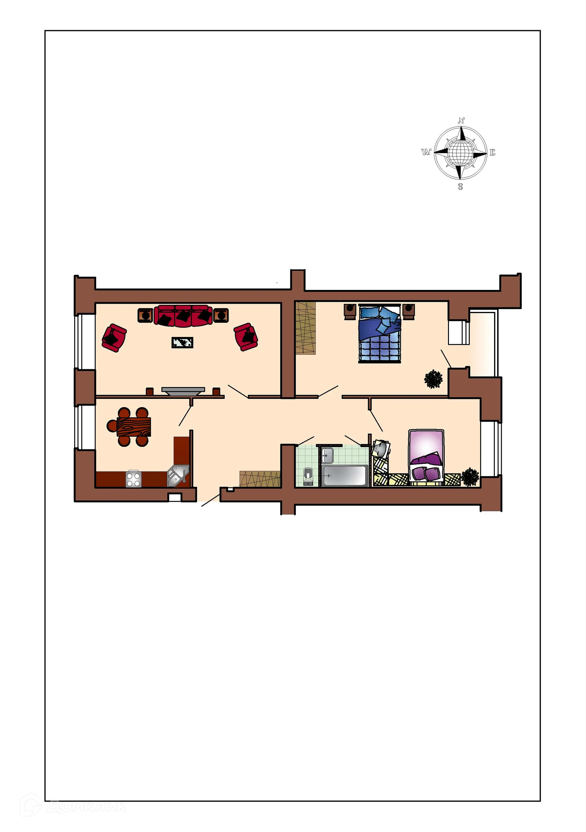 Планировка 3-комнатной квартиры 91.8 м² в ЖК Зеленая долина, г. Воронеж — фото 1
