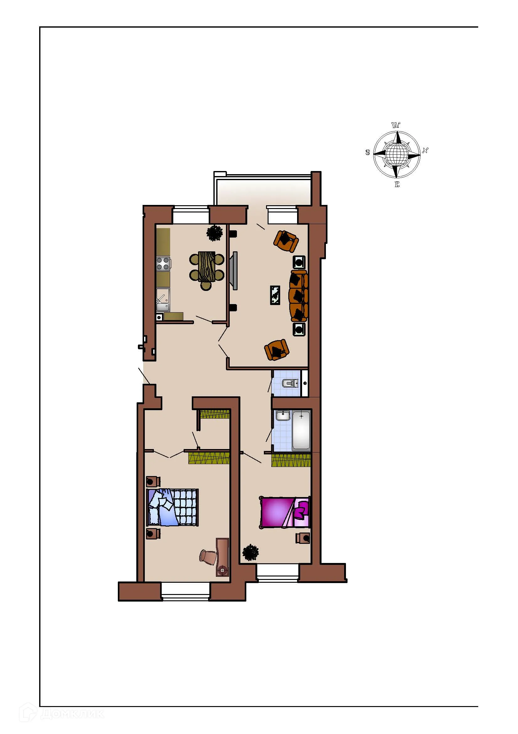 Планировка 3-комнатной квартиры 94.3 м² в ЖК Зеленая долина, г. Воронеж — фото 2