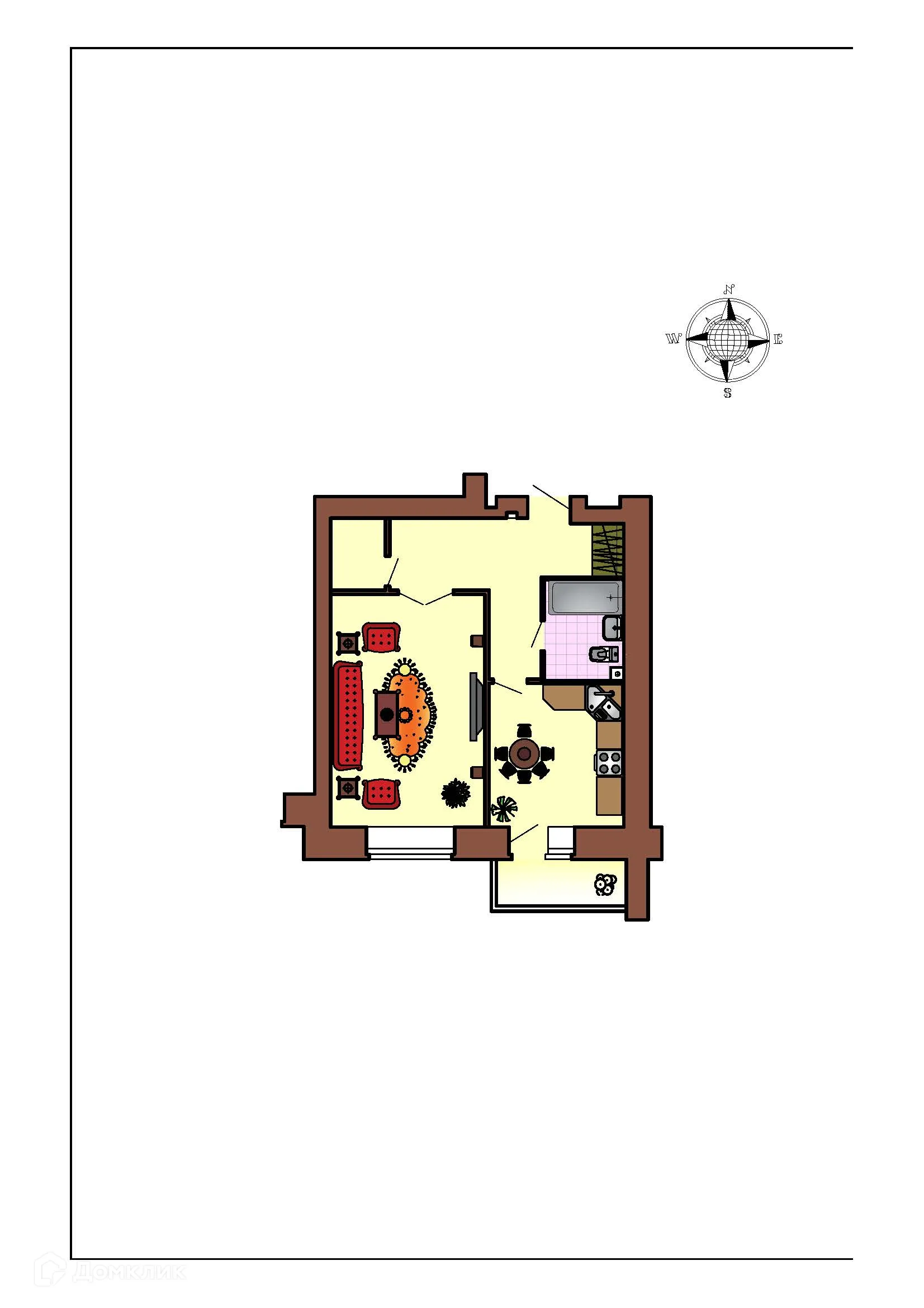 Планировка 1-комнатной квартиры 49.6 м² в ЖК Зеленая долина, г. Воронеж — фото 2