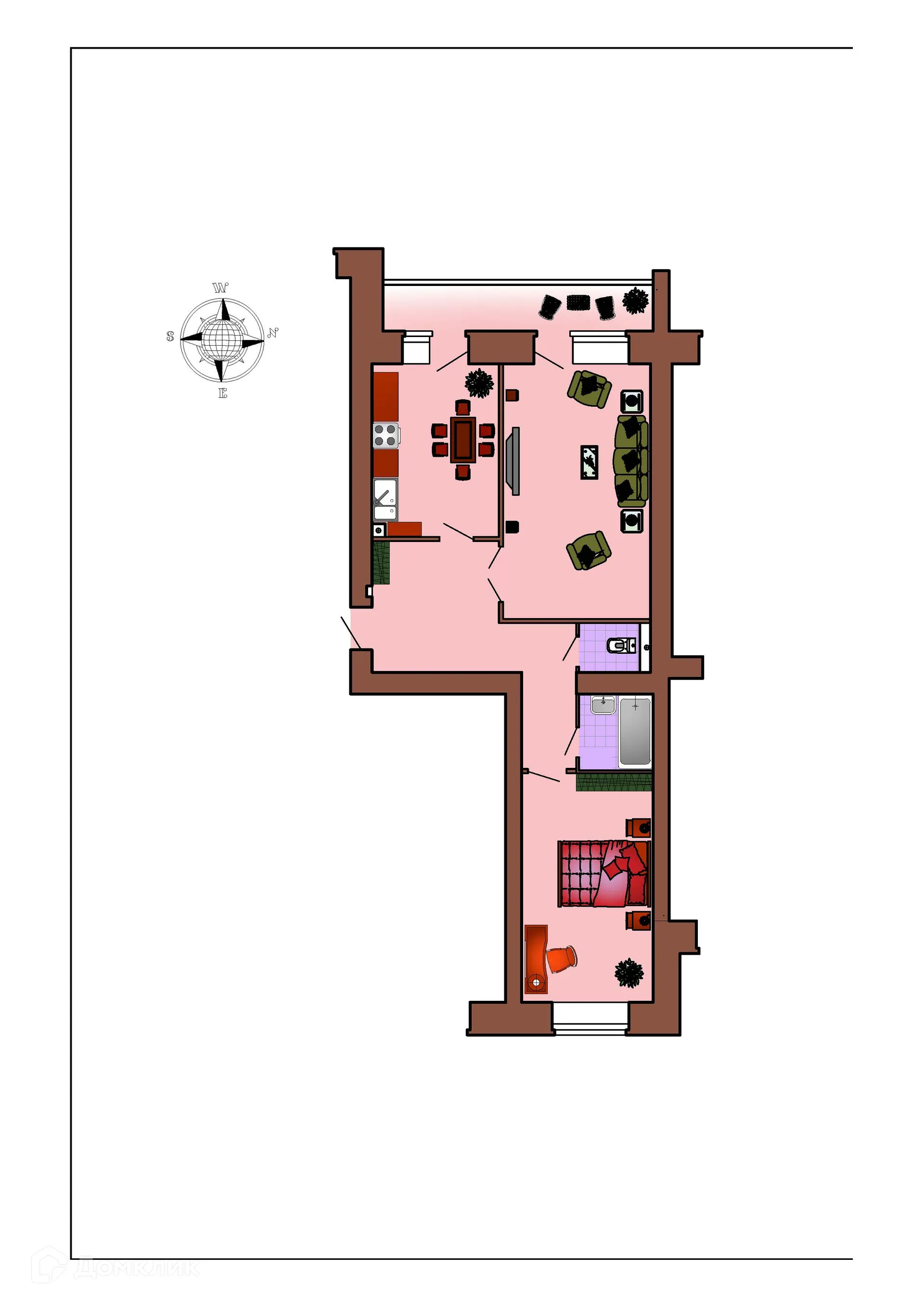 Планировка 2-комнатной квартиры 70 м² в ЖК Зеленая долина, г. Воронеж — фото 2