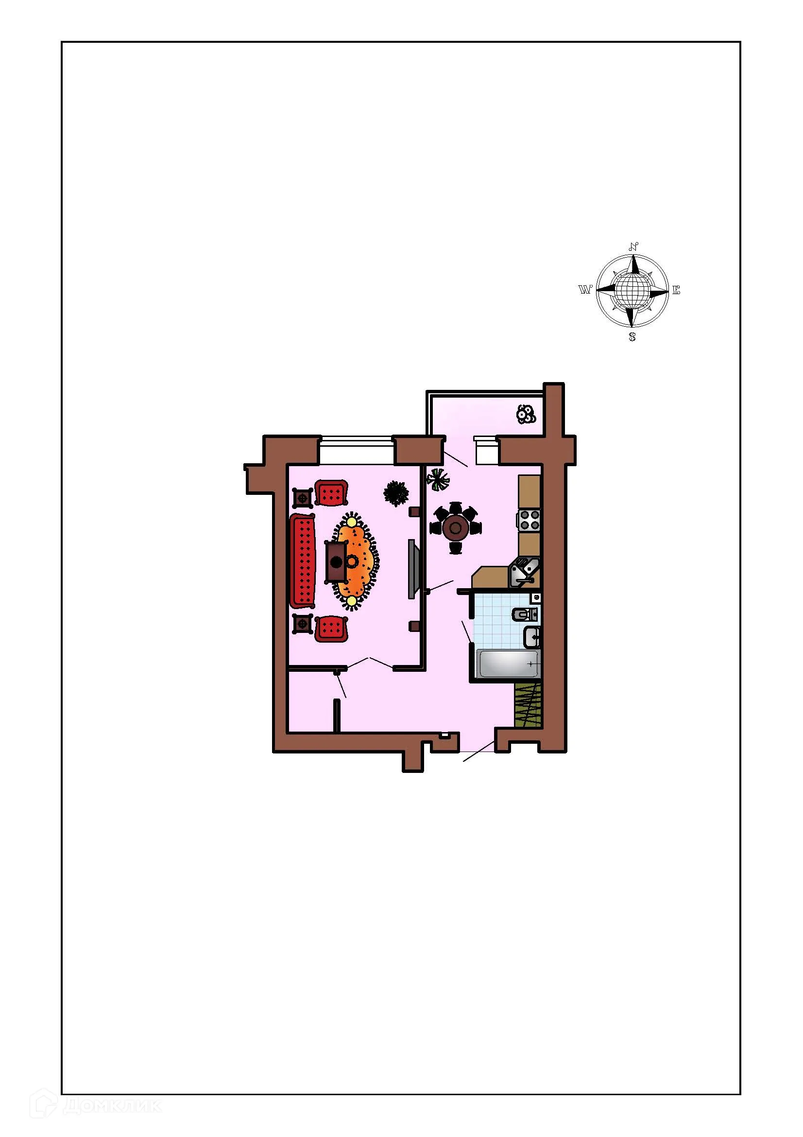 Планировка 1-комнатной квартиры 51.3 м² в ЖК Зеленая долина, г. Воронеж — фото 2