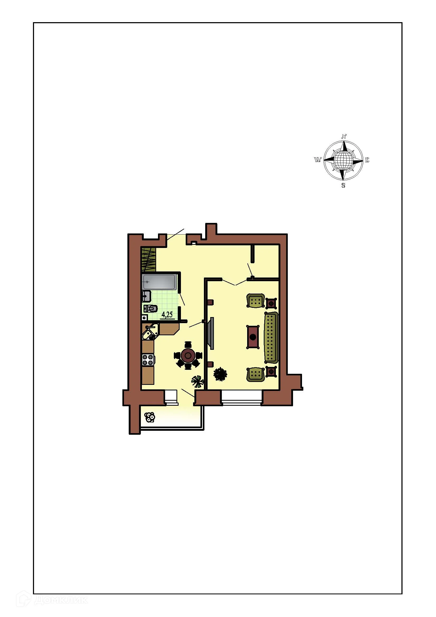 Планировка 1-комнатной квартиры 49.7 м² в ЖК Зеленая долина, г. Воронеж — фото 1
