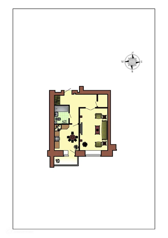 Планировка 1 комн. в ЖК Зеленая долина