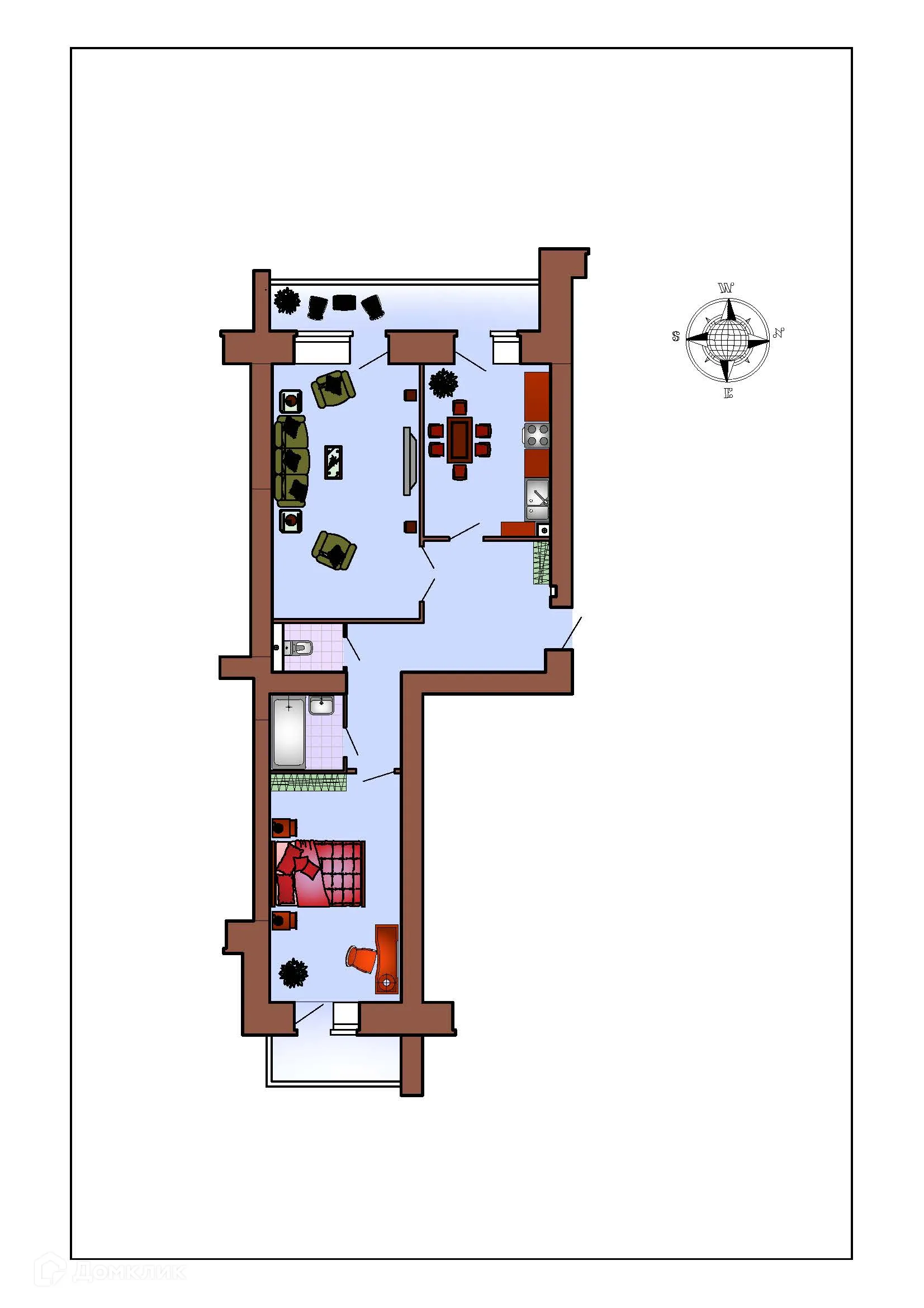 Планировка 2-комнатной квартиры 74.8 м² в ЖК Зеленая долина, г. Воронеж — фото 1