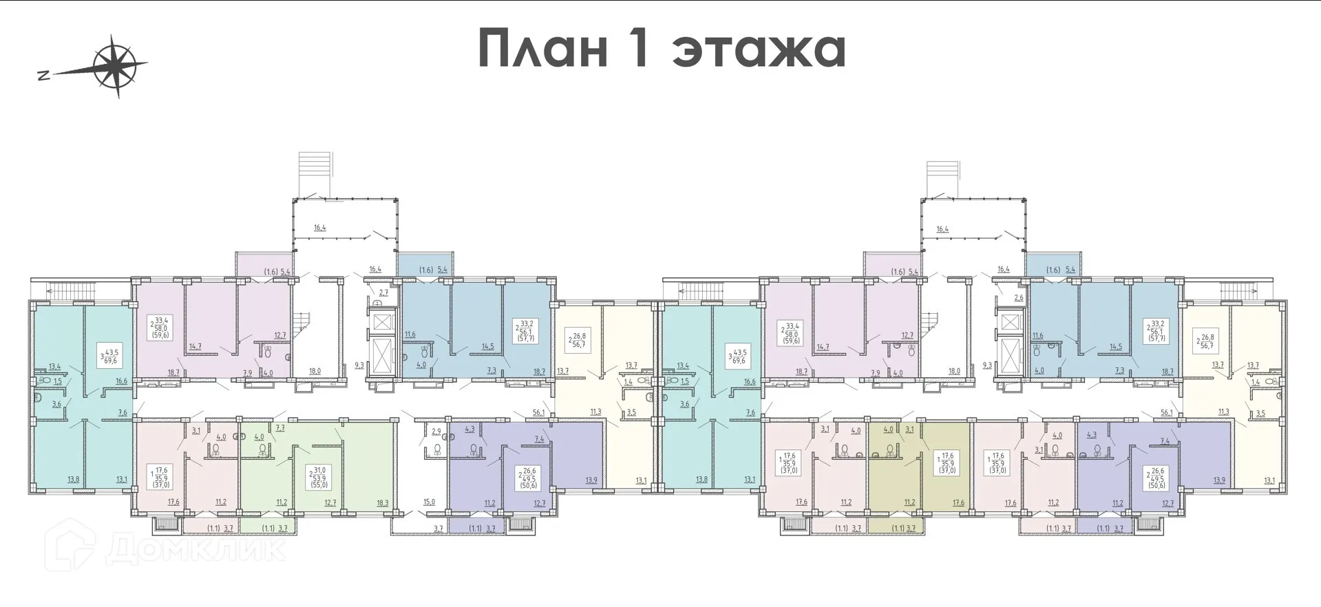 Планировка 2-комнатной квартиры 56.7 м² в ЖК "Ю", г. Воронеж — фото 2