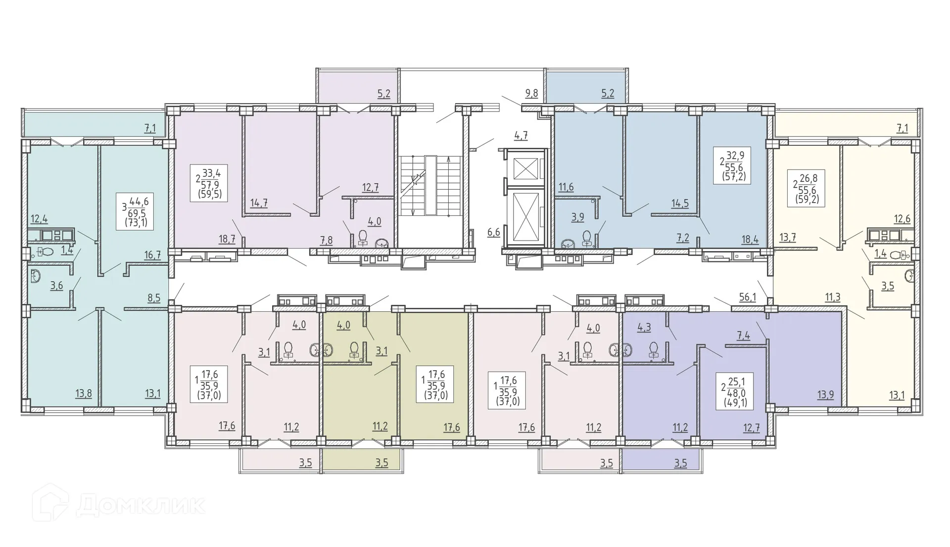Планировка 2-комнатной квартиры 59.5 м² в ЖК "Ю", г. Воронеж — фото 4