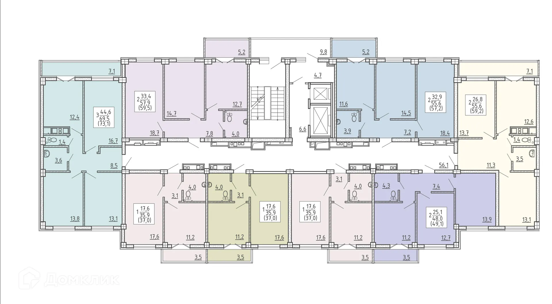 Планировка 3-комнатной квартиры 73.1 м² в ЖК "Ю", г. Воронеж — фото 2