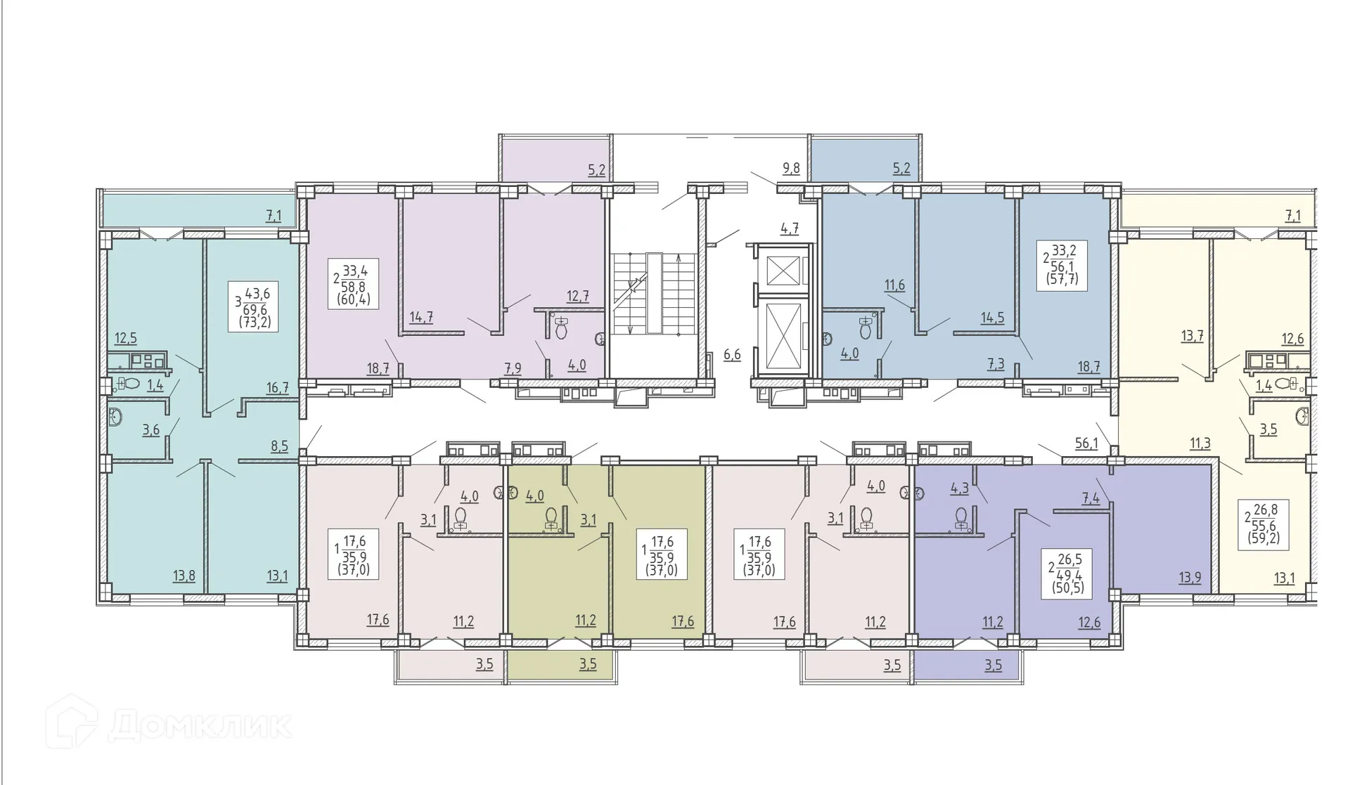Планировка 2-комнатной квартиры 57.7 м² в ЖК "Ю", г. Воронеж — фото 2