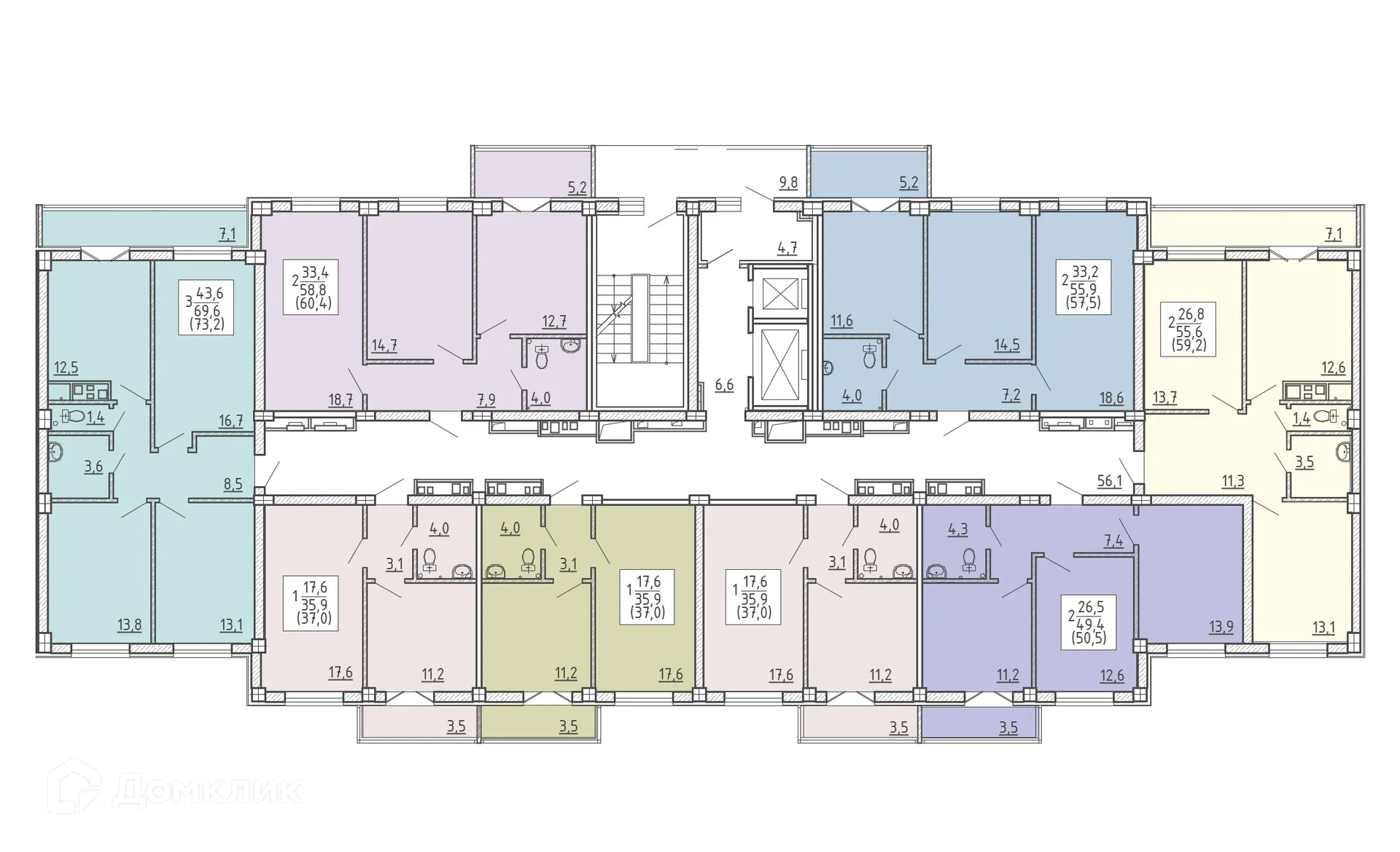 Планировка 2-комнатной квартиры 50.5 м² в ЖК "Ю", г. Воронеж — фото 2