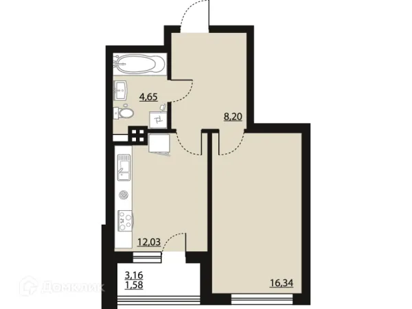 Планировка 1 комн. в ЖК "Бунин"