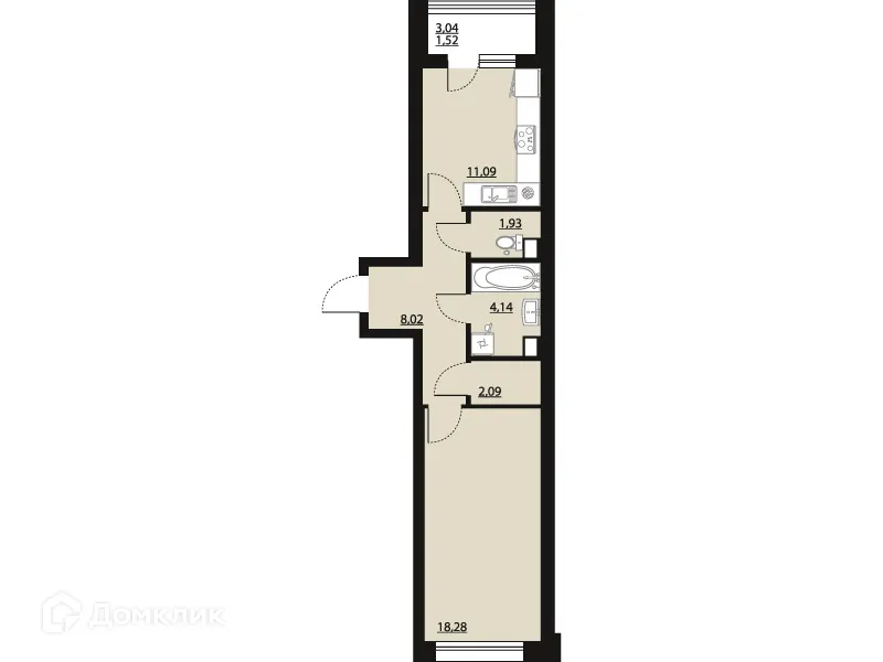 Планировка 1-комнатной квартиры 47.07 м² в ЖК "Бунин", г. Воронеж — фото 1