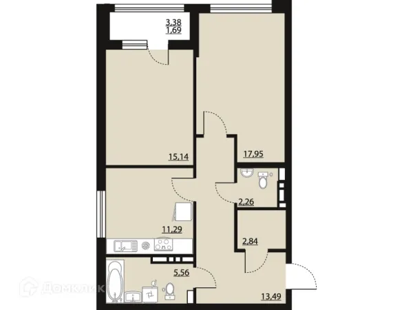 Планировка 2 комн. в ЖК "Бунин"