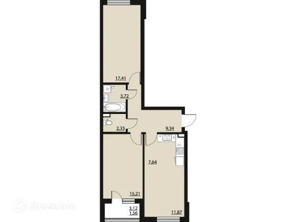 Планировка 2 комн. в ЖК "Бунин"