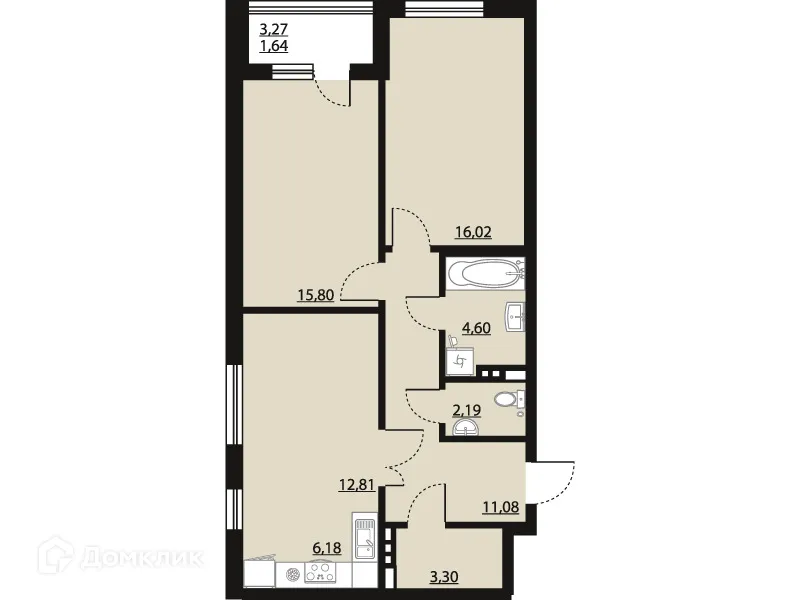 Планировка 2-комнатной квартиры 73.62 м² в ЖК "Бунин", г. Воронеж — фото 1