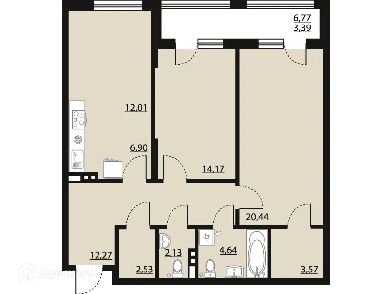Планировка 2-комнатной квартиры 82.05 м² в ЖК "Бунин", г. Воронеж — фото 1