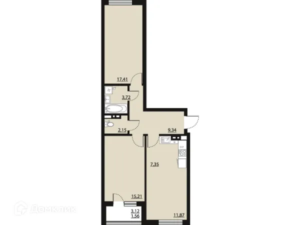 Планировка 2 комн. в ЖК "Бунин"