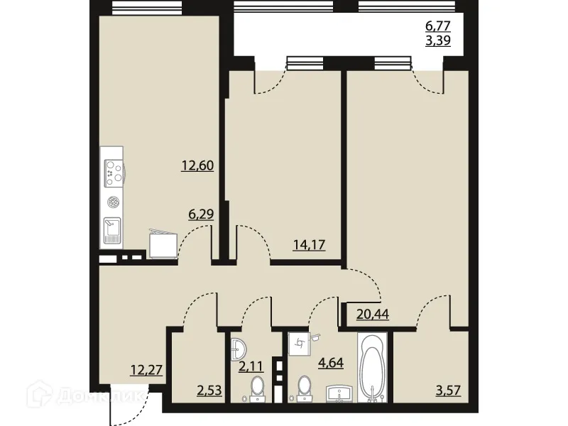 Планировка 2-комнатной квартиры 82.01 м² в ЖК "Бунин", г. Воронеж — фото 1