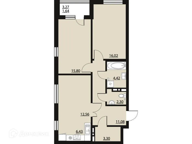 Планировка 2-комнатной квартиры 73.55 м² в ЖК "Бунин", г. Воронеж — фото 1