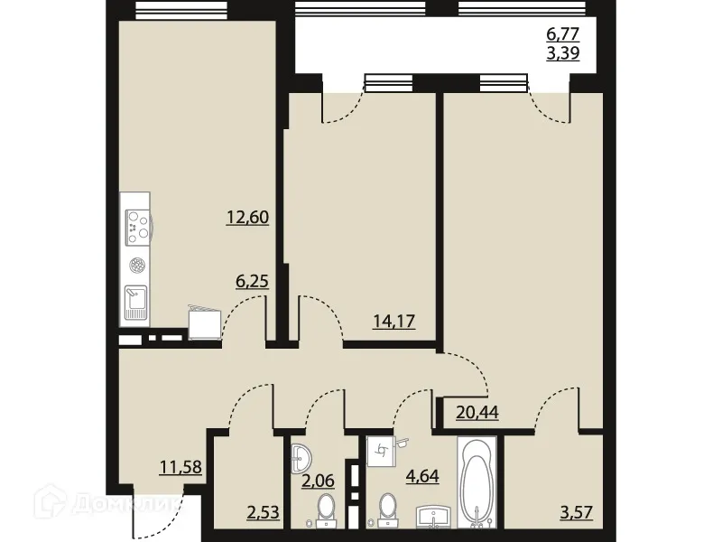 Планировка 2-комнатной квартиры 81.23 м² в ЖК "Бунин", г. Воронеж — фото 1