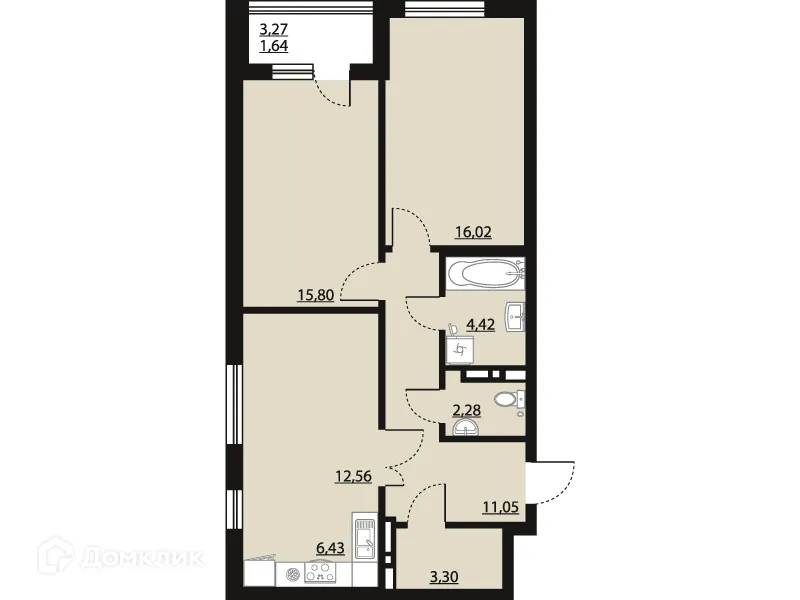 Планировка 2-комнатной квартиры 73.5 м² в ЖК "Бунин", г. Воронеж — фото 1