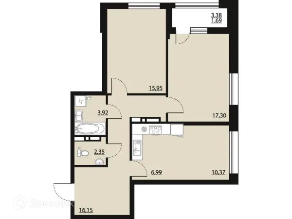 Планировка 2 комн. в ЖК "Бунин"